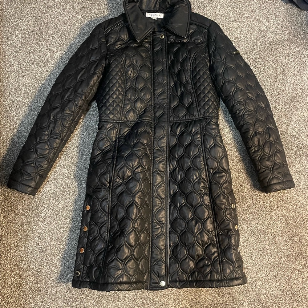 Via Spiga Black Quilted Puffer Coat